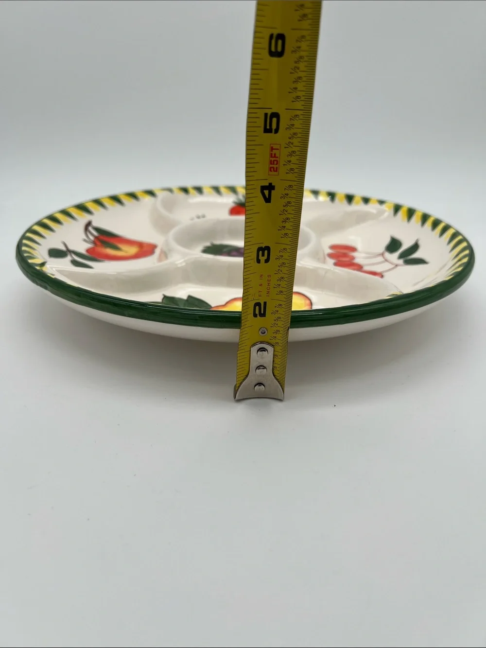 Vintage Ceramic 5-Section Divided Serving Platter Hand-Painted Large Fruit 12